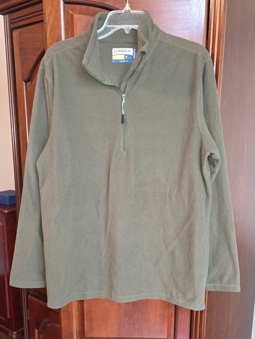 Magellan Outdoors Olive Green Quarter-Zip Waffle Knit Sweater Med